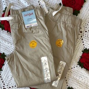 TWO Cat & Jack boys' khaki relaxed elastic waistband reinforced knee drawstring